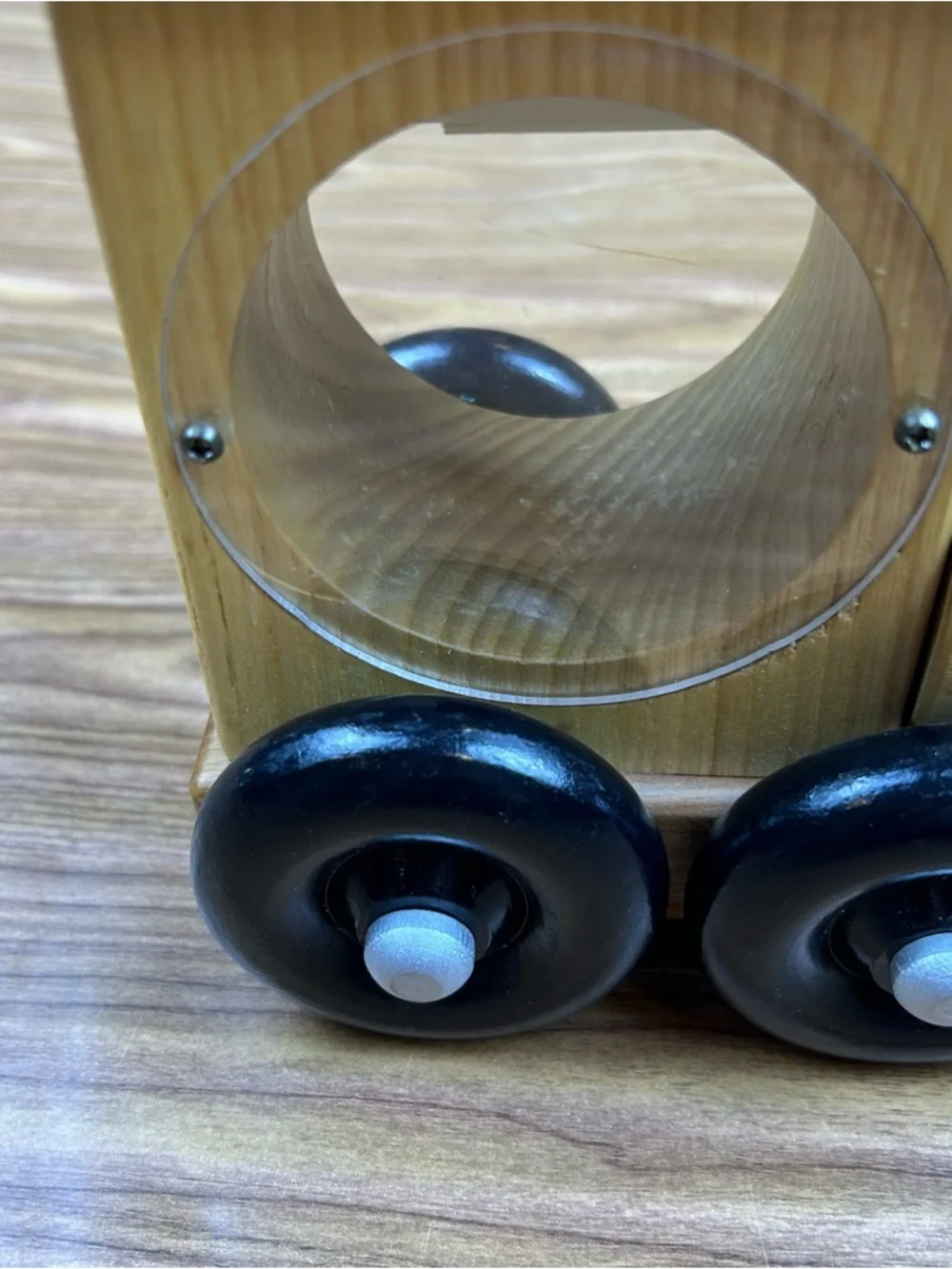 Vintage Amish Wooden Train Coin Bank Handmade Turning Wheels